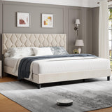 Garvee King Bed Frame with Upholstered Headboard, Beige King Upholstered Bed Frame, Heavy-Duty King Platform Bed Frame with Strong Wood Slats, No Box Spring Needed/Noise Free/Easy Assembly - Beige