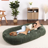 Garvee Dog Bed for Adult, Human Size Giant Dog Bed for Men and Women, 71”x48”x14” Human Dog Lazy Sofa Bed for People and Pets, Washable Strip Flannel Nap Bed Adult Oval, Human-Sized Dog Bed,Dark Green - Dark Green