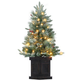 Garvee 3ft Christmas Tree, Pre-Lit Artificial Christmas Tree with Vintage Potted Base, Flocked Snow 70 Warm White LED Lights Red Berries, Festival Decoration Xmas Holiday Decor for Home, Entrances - Square Base / 1 Set