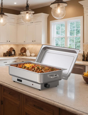 GARVEE 2 PACK Electric Chafing Dish Buffet Set 9 QT Buffet Servers and Warmers Digital Display Temperature Warming Tray Stainless Steel Food Warmer for Parties Weddings Caterings