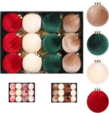 Garvee 3.14" Velvet Christmas Balls, 12PCS 80MM Plastic Christmas Ball Ornaments for Xmas Tree Hanging Decorations Assortment, for Holiday Party Decor - Red & White
