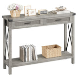 Garvee Farmhouse Sofa Table - Console Table with Rattan Drawers, Entryway Table with Storage for Living Room, Hallway, Foyer-Grey - Grey