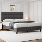 Garvee Full Size Bed Frame with Adjustable Headboard, Linen Upholstered, Solid Wooden Slats, Noise-Free, Grey - Light Gray