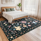 Garvee 5x7 Washable Boho Floral Area Rug for Living Room Kitchen Bedroom Nursery Black Soft Low Pile Non Shedding Carpet - Black
