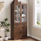 Garvee Farmhouse Pantry Cabinet 71.9" Tall Freestanding Kitchen Cabinet with Tempered Glass Doors Anti-Tip Design for Kitchen Dining Living Room Retro Brown - Brown