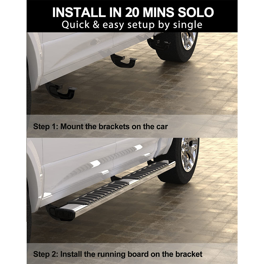Garvee Running Boards for 2019-2022 RAM 1500 Quad Cab New Body Style - 6.5 Inch/Stainless Steel