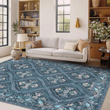 Garvee Machine Washable Non Slip Non Shedding Rug Large Indoor Carpet Retro Distressed Low Pile Floor Cover for Bedroom Living Room Dorm - Blue Gray