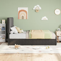 Garvee Twin Size Bed Frame with Adjustable Headboard and 2 Storage Drawers, Upholstered Platform Bed Frame with Wooden Slats Support, No Box Spring Needed, Dark Grey (Twin)