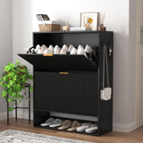 Garvee Entryway Shoe Cabinet Storage With 2 Flip Drawers, Slim Black Shoe Organizer For Foyer And Hallway, Adjustable Dividers, Side Hooks - Black