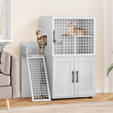 Garvee Villa Cat Litter Box Enclosure, Double Layer, MDF & Iron, Hidden Furniture, Ladder, 33.5" L x 17.9" W x 41.9" H, Antique White - White