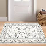 Garvee Runner Rug Ivory/Black 2x8 Washable Rug Area Rug Vintage Hallway Indoor Floor Mat Thin Rug Retro Distressed Carpet Black Floral Country Accent Rug Non Slip Bathroom Kitchen Bedroom Living Room - Ivory/Black
