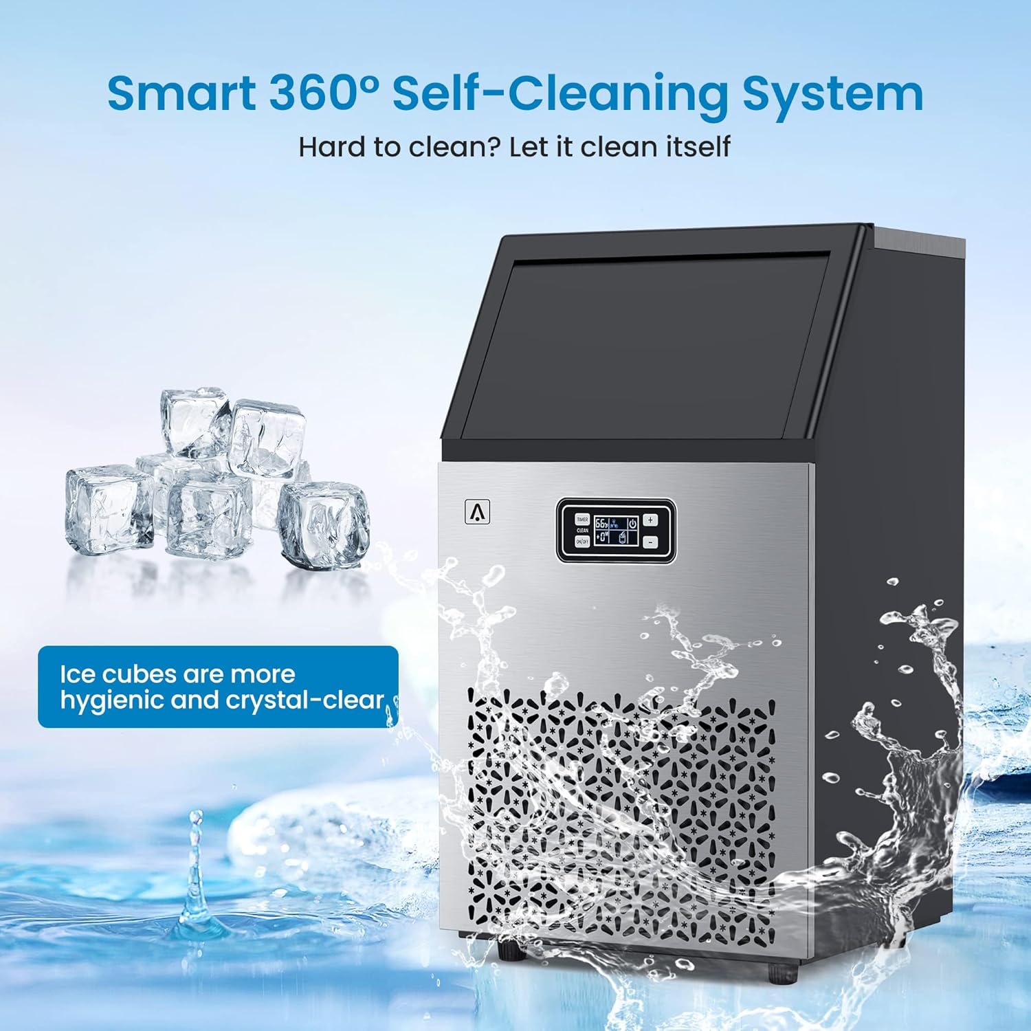 Garvee Ice Maker Machine with 33LBS Storage Bin& Ice Scoops 100LBS/24H Ice Maker Stainless Steel Freestanding Ice Machine for Restaurant Home Bars Coffee Shop