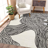 Garvee Modern Black & White 5x7 Striped Area Rug, Curve Design Low Pile Carpet for Living Room Bedroom Office - Black & White