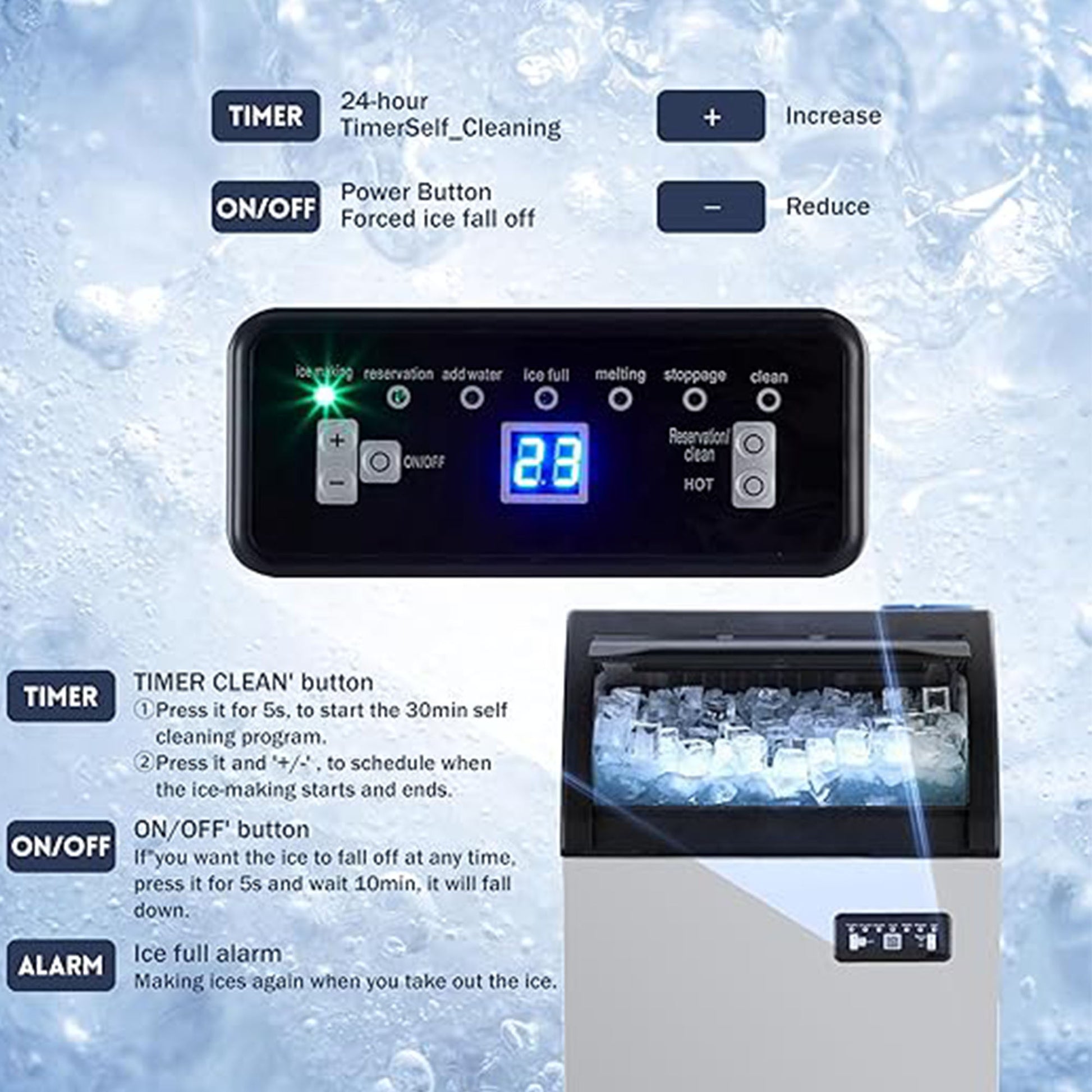 GARVEE Ultra-Quiet 120Lbs Ice Maker with Dual Water Inlet, 33Lbs Storage