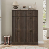 Garvee Shoe Cabinet with 2 Flip Drawers & 1 Top Drawer, Adjustable Shelves, Freestanding Narrow Organizer for Entryway, Walnut - Walnut