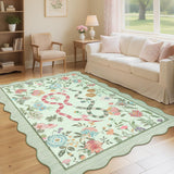 Garvee Scalloped Rug 5x7 Green Floral Carpet Non-Slip Machine Washable for Bedroom Living Room Dorm Home - Green