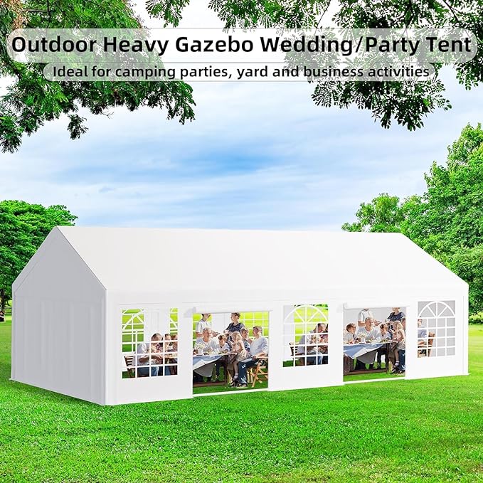 Garvee 16 x 32 FT Outdoor Party Tent Canopy Wedding Patio Camping Gazebo Shelter Pavilion Cater Wedding BBQ Events Tent w/Removable Sidewalls & 3 Storage Bags, White