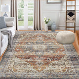 Garvee Area Rug 5 x 7 Floral Vintage Rug Medallion Cottagecore Rug Machine Washable Rug for Bedroom Living Room Nursery Kids Playroom Floral Floor Mat Small Area Rug for Entry Way, Green - Brown & Khaki