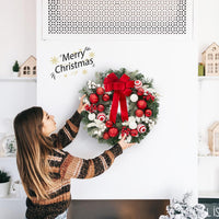 Garvee Pre-Lit Christmas Wreath for Front Door, 24 Inch Large Lighted Wreath with Xmas Balls, Red Bow & Berries, Battery Operated Christmas Wreath for Fireplace Window Wall Xmas Decoration, Red