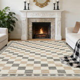 Garvee 8x10 Checkered Area Rug Washable Soft Rugs for Living Room Modern Geometric Non Slip Low Pile Carpet Beige - Beige
