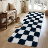 Garvee Plush Runner Rug 2x6 Premium Shaggy Checkered Rug Runners for Living Room Hallway Bedroom Bedside Navy Blue - Navy Blue