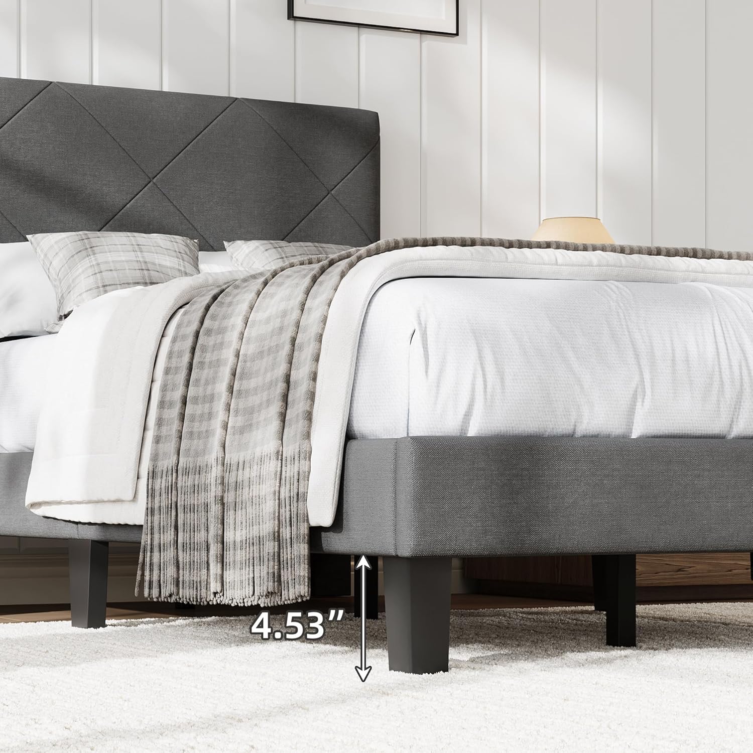 Garvee Twin Size Bed Frame with Upholstered Headboard, Twin Size Platform Bed Frame with Wooden Slat Support, Easy Assembly Platform Bed, No Box Spring Needed & Noise Free, Gray
