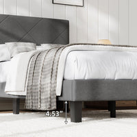 Garvee Twin Size Bed Frame with Upholstered Headboard, Twin Size Platform Bed Frame with Wooden Slat Support, Easy Assembly Platform Bed, No Box Spring Needed & Noise Free, Gray