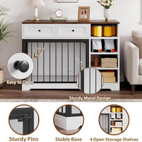 Garvee 47" Dog Crate Furniture Indoor with 2 Drawers & 4 Shelves, Large Dogs Kennel Furniture TV Stand, Wooden Dog Cage for Large Medium Dogs, White & Brown Top