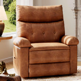 Garvee Recliner Chair for Adults, PU Leather Manual Recliner with Side Pocket, Lazy Chair with 1.5X Sponge Comfort Arm and Back for Living Room, Bedroom, Brown - Brown