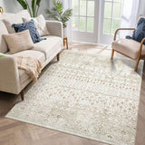 Garvee 4x6 Area Rugs for Living Room, Machine Washable Boho Modern Rug Non-Slip Indoor Carpet Moroccan Rug for Bedroom Living Dining Room Playroom Home Office, Cream / Brown - Tan & Ivory