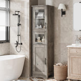 Garvee Modern Freestanding Bathroom Storage Cabinet with Single Glass Door and Sliding Drawer, Grey - grey