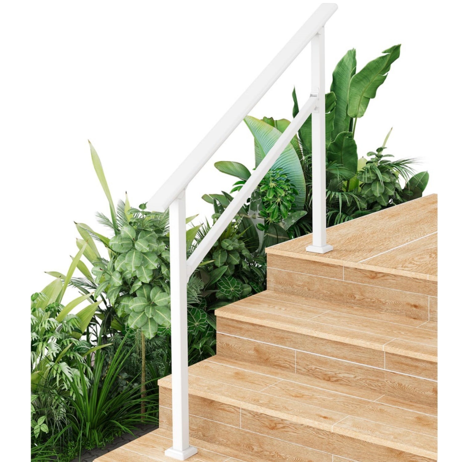 Garvee Hand Rails for Outdoor Steps, Metal Stair Railing Handrail, 4 Steps,White