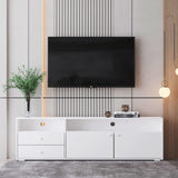 Garvee TV Stand For TV Up To 65 Inch With Drawers Storage Cabinets Living Room Bedroom Antique White, 62.99x11.81x20.22 Inch