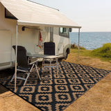 Garvee Outdoor Black & Brown 9x18 Waterproof Outdoor Plastic Straw Rug for Camping with Carry Bag, Reversible Easy Cleaning Portable Border Floor Mat Outside Carpet for RV Patio Backyard Deck Picnic - Black & Brown