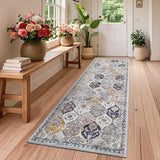 Garvee 2x6 Vintage Trellis Washable Runner Non Slip Kitchen Rug Teal Orange Ultra-Thin Low Pile - Blue/Orange