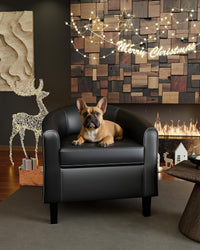 Garvee Accent Barrel Chairs Living Room Chairs, Faux Leather Upholstered Club Armchairs with Soft Padded Seat for Bedroom Reading Waiting Room, Black