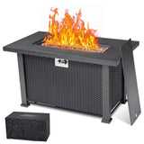 Garvee 44" Propane Fire Pit Table - 50,000 BTU Rectangle Fire Table with Cover & Rain Cover, Sturdy Steel Frame, Iron Fence Surface, CSA Certified, Black