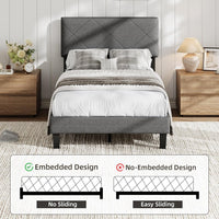 Garvee Twin Size Bed Frame with Upholstered Headboard, Twin Size Platform Bed Frame with Wooden Slat Support, Easy Assembly Platform Bed, No Box Spring Needed & Noise Free, Gray