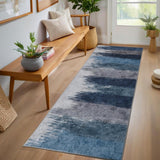 Garvee 2' x 6' Blue Green Distressed Runner Rug, Washable Non-Slip Low-Pile Soft Rug for Hallway, Entryway, Bedroom & Home Office - Blue Green