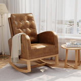 Garvee Nursery Rocking Chair, Breathable PU Leather Upholstery, Sturdy Wooden Legs & High Backrest, Comfortable Glider Rocking Chair for Living Room or Bedroom, Brown - Brown|PU
