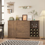 Garvee 63 Inch Farmhouse Sideboard Buffet with Drawer Adjustable Shelves Kitchen Island with Door-Back Rack Rustic Walnut - Walnut