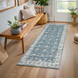 Garvee Washable Area Rugs Non-Slip Vintage Distress Rugs for Living Room Bedroom Nursery Office Neutral Oriental Thin Carpet - Blue
