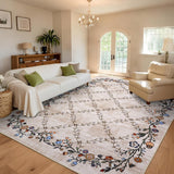 Garvee Floral Beige 9x12 Washable Area Rugs for Living Room: Modern Floral Non Slip Large Area Rugs for Bedroom, Large Machine Washable Living Room Low Pile Carpet with Non-Slip Backing - Beige