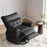 Garvee Oversized PU Leather Swivel Rocker Recliner Dining Chair - 360° Manual Reclining, Thick Cushion, Comfortable Arm & Backrest, Lounge Sofa for Living Room, Bedroom, Home Theater - Black - Black