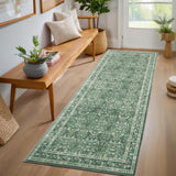 Garvee Washable Area Rug Soft Low Pile Vintage Indoor Carpet for Living Room Bedroom Dining Room, Non Slip, Distressed Design - Green