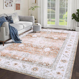 Garvee Area Rug Light Brown Tones 9x12 Boho Rug Traditional Carpet for Living Room, Bedroom Rug Non Slip Washable Rug for Indoor Floor Farmhouse Decor - Light Brown Tones