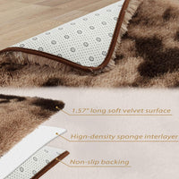 Garvee Fluffy & Sheepskin Brown & Khaki 6x9 Faux Fur Shag Rug, Non-Slip Tie Dye Plush for Bedroom Home Decor Nursery