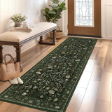 Garvee 2x6 Washable Runner Rug Moss Green Floral Non-Slip Kitchen Hallway Ultra-Thin Indoor Carpet - Moss Green
