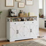 Garvee 51inch Buffet Cabinet With Drawers Rustic Wood Coffee Bar Sideboard Storage Cabinet White For Dining Kitchen Living Room