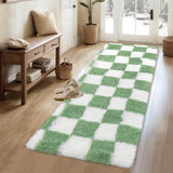 Garvee Plush Runner Rug 2x6 Premium Shaggy Checkered Green for Living Room Hallway Bedroom Kids Nursery - Green